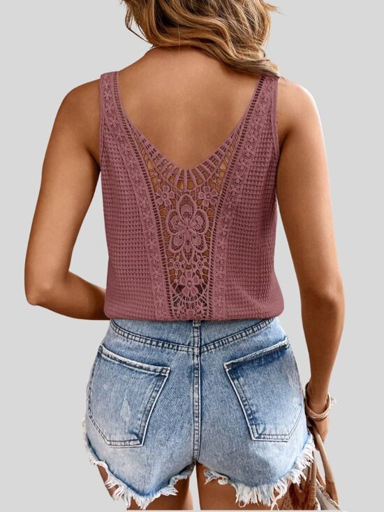 By Design Tops - Lace Patchwork Textured Cami Dusty Rose